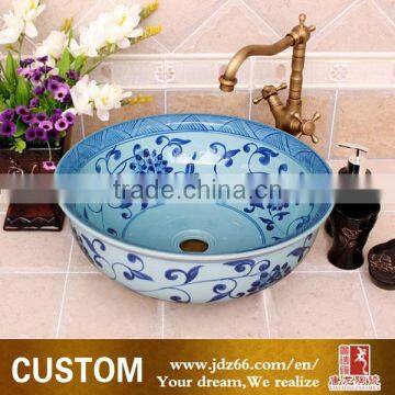 Elite white and bule bathroom small size ceramic wash basin