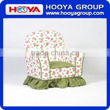 Farmhouse style kids sofa,flower +green bottom white dots cushion,W61cm* D43cm* H48cm,canvas+sponge+crude wood
