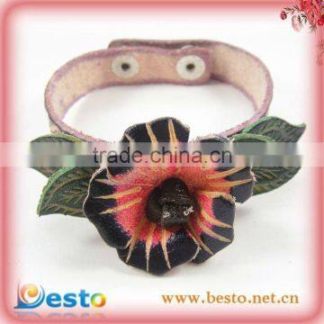 genuine leather printed leaf flower leather bracelet