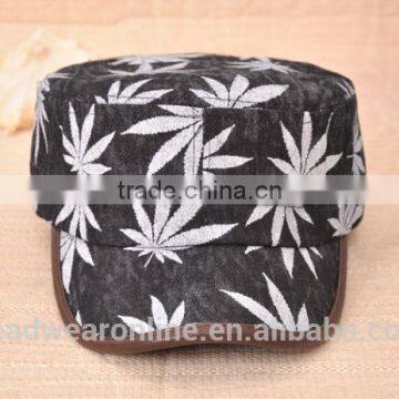 Colorful Maple Leaf Printed Denim Military Caps and Hats photo-4