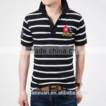 Custom Plain White and Black Stripe 100% Cotton Men Polo T-shirt photo-2