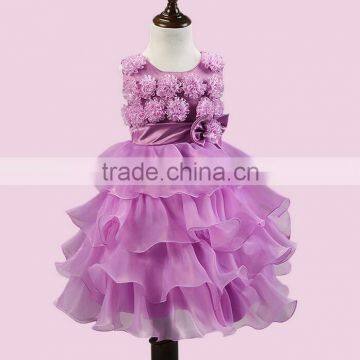 Beautiful Purple Wedding Dress For Little Girl Full Flowers Decorate Party Kids Dress Frocks Designs Tiered Dress photo-6