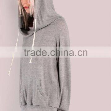 MGOO Women Oversized Sweatshirt Pullover Front Pocket Lightweight Soft Knit Draw String Slouchy Hoodie Heather Grey photo-4