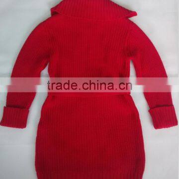 In-stock New Fashion Salior Collar Long Sleeve Belt Knitted Girls Cardigan