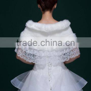 Off Shoulder White Lace Fur Shawl Wedding Evening Party Cape Short Faux Fur Women Wrap photo-5