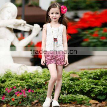 S60734B Child Sleeveless lace hollow out white waistcoat girls summer t-shirt