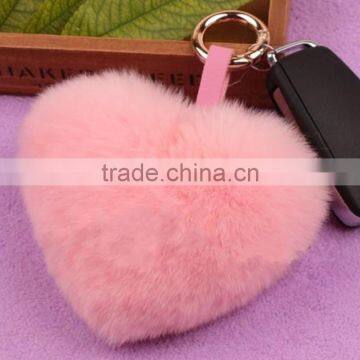 Myfur Charm Real Rabbit Fur Balls Bag Pendants Cute Heart Plush Keychain photo-3