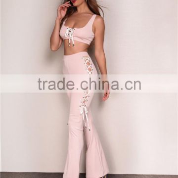 Runwaylover 058 Ladies Sexy Crop Top And Casual Flare Pant Sets