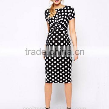 2016 Latest Body Conscious Polka Dot Maternity Dress With Cross Front