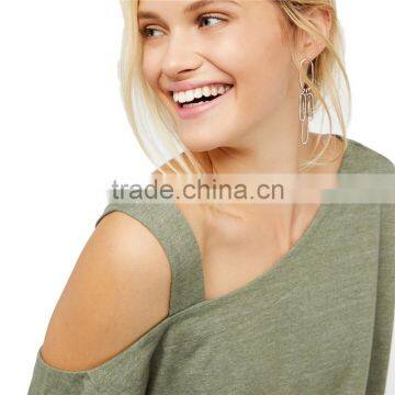 2017 OEM Women Daliy Clothing Comfy One Cold Shoulder Loose Blouse photo-4