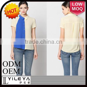 ladies fashion small lapel fashion splicing hit color shirt