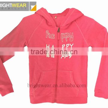 100% cotton soft girl's hoodie sweatshirt with zipper and printing for spring and autumn