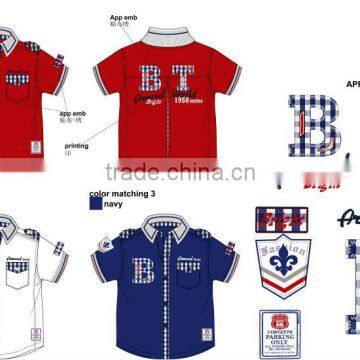 2015 New Design Printing Flag Children Shirts Fashion Checks Boys Short-sleeved Shirt