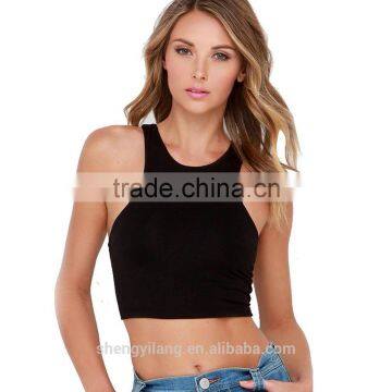 Women's Solid Color Basic Sleeveless Tank Crop Top Sports T Shirts