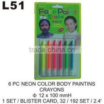 L51 6 PC NEON COLOR BODY PAINTING CRAYONS