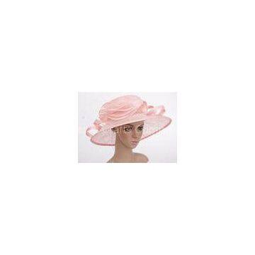 Light Pink Flower Cascade Womens Church Hats , Sinamay Ladies Hat With 11cm Brim