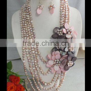 Light pink 8 layer necklace and earring jewelry set ! GF-1033!