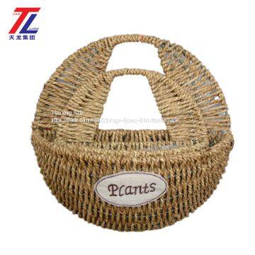 wholesale cheap grass braid stitched natural hanging gift straw basket