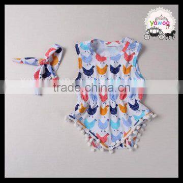 Yawoo lovely pompon cartoon cock printing baby romper cotton newborn baby rompers wholesale clothing manufacturers