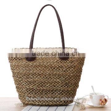 Hot sell summer Beach Rattan Woven Braid Pu Leather Deco Tote Women Shoulder Handbag