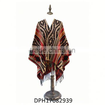 Custom made warm soft cashmer poncho nyc with fringe