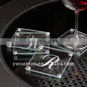 clear glass coaster with R word patterns transparent wedding return gifts