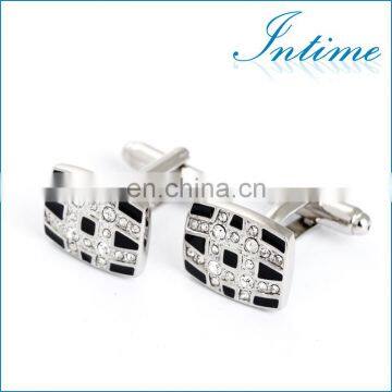 Black and Silver Grid Rhinestone Shirt Men Cufflinks Crystal