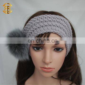 Womens Knit Headband Stylish Fox Fur Ball Headwrap