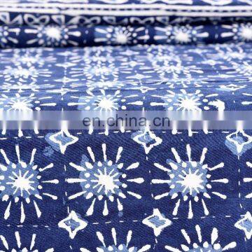 Indian Indigo Blue Abstract Design Kantha Quilt Handmade Bedspread Throw Cotton Queen Size Blanket Patchwork Print photo-4