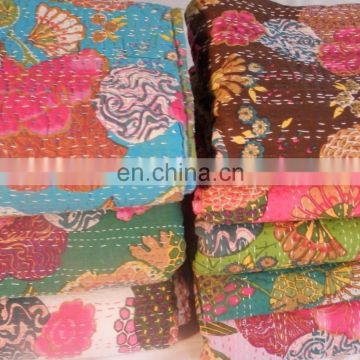 Vintage Kantha Quilts, Reversible Sari quilt Throws, Handmade Kantha Quilts