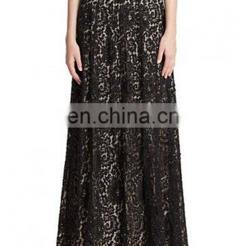 2015 New Arrival Lace Pleated Skirt Latest Skirt Back Zip Design Pictures Women Maxi Skirt