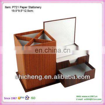 Students desk brush pot,office stationery imitation wood brush pot with memo box