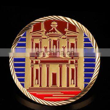 High quality customzied gold plated color filled in glorious building coin