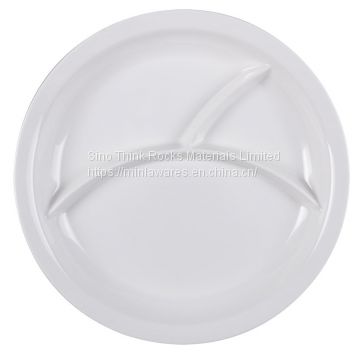 Unbreakable three-section melamine divided food tray dinner plate