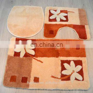 micro polyester 3pcs set jacquard design floor mat with natural latex back bathroom rug