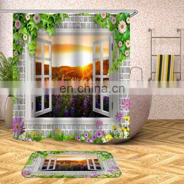 I@home Pastoral Hot Air Balloon Romantic Sea of Flower Custom Shower Curtain Bathroom Printing