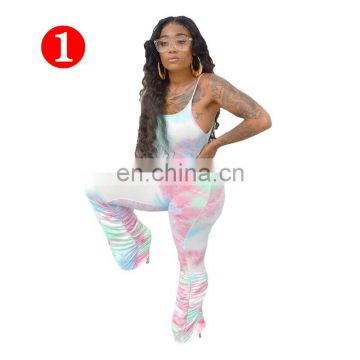 Bodycon Sexy Tie Dye jumpsuit Women Summer Suspenders Long pant Playsuits Fashion Female Casual Outfits