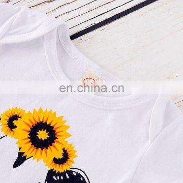 2019 New Style Wholesale Girls Clothing Sets Baby Outfit Infant Floral Prints Romper Sunflower Clothes Set photo-4