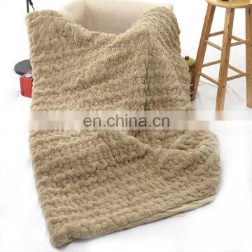 Best Selling Products Super Soft Extra Cozy Luxury Elastic Embossed Rabbit Khaki Faux Fur Throw Blanket for Bed photo-2
