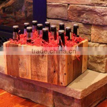 Rustic Stain Color 12 Bottles Solid Wooden Beer Crate With Handle