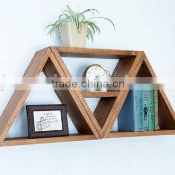 Custom finished hinging wooden triangle shelves, decorative modern wall shelf