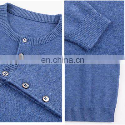 Merino Wool Cashmere Blend Knitted Mens Henley Sweater Shirt photo-4