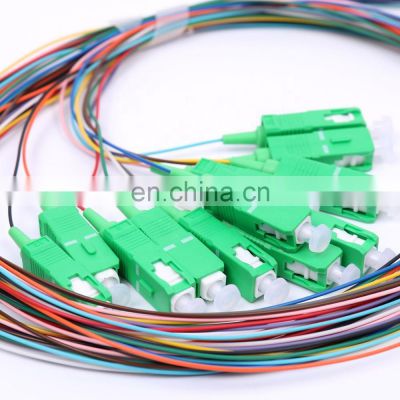 FTTH 12 cores color 0.9mm low insertion loss G.652D Fiber optic Pigtail yellow de fibra fibre optique single mode scapc 12 color