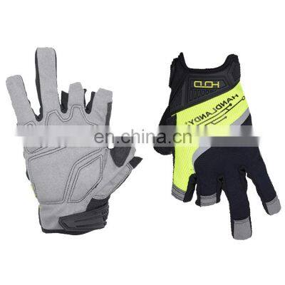 HANDLANDY Durable Vibration-Resistant Foam Padded Mens Construction Mechanic Work Safety Gloves With 3 Open Fingers Design