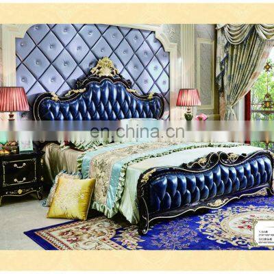 High Luxury European Antique Wood Bed Frame King Size Bedroom Furniture