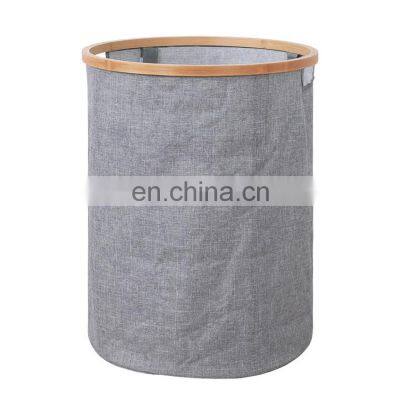 Portable Fabric Laundry Storage Basket Round Foldable Large Bamboo Dirty Clothes Organizer Baskets