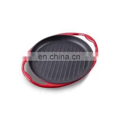 Enamel Cast Iron Korean Round Non-stick Griddle Bbq Grill Pan photo-3