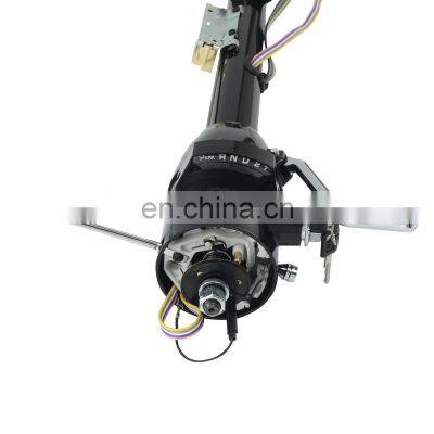 Black Steel Tilt Floor Shift Steering Column 32 Inch Long With Ignition Key Auto Steering Part