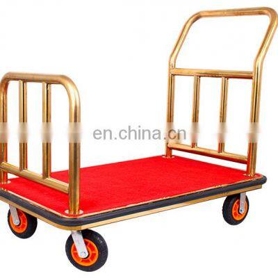 High Quality Titanium Gold Plated Hotel Luggage Cart Bellman Cart Trolley service