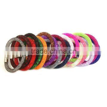 New Arrivals Colorful Mesh Single Wrap Stardust Bracelets With Crystal Stones Filled Magnetic Clasp Charm Bangles photo-4